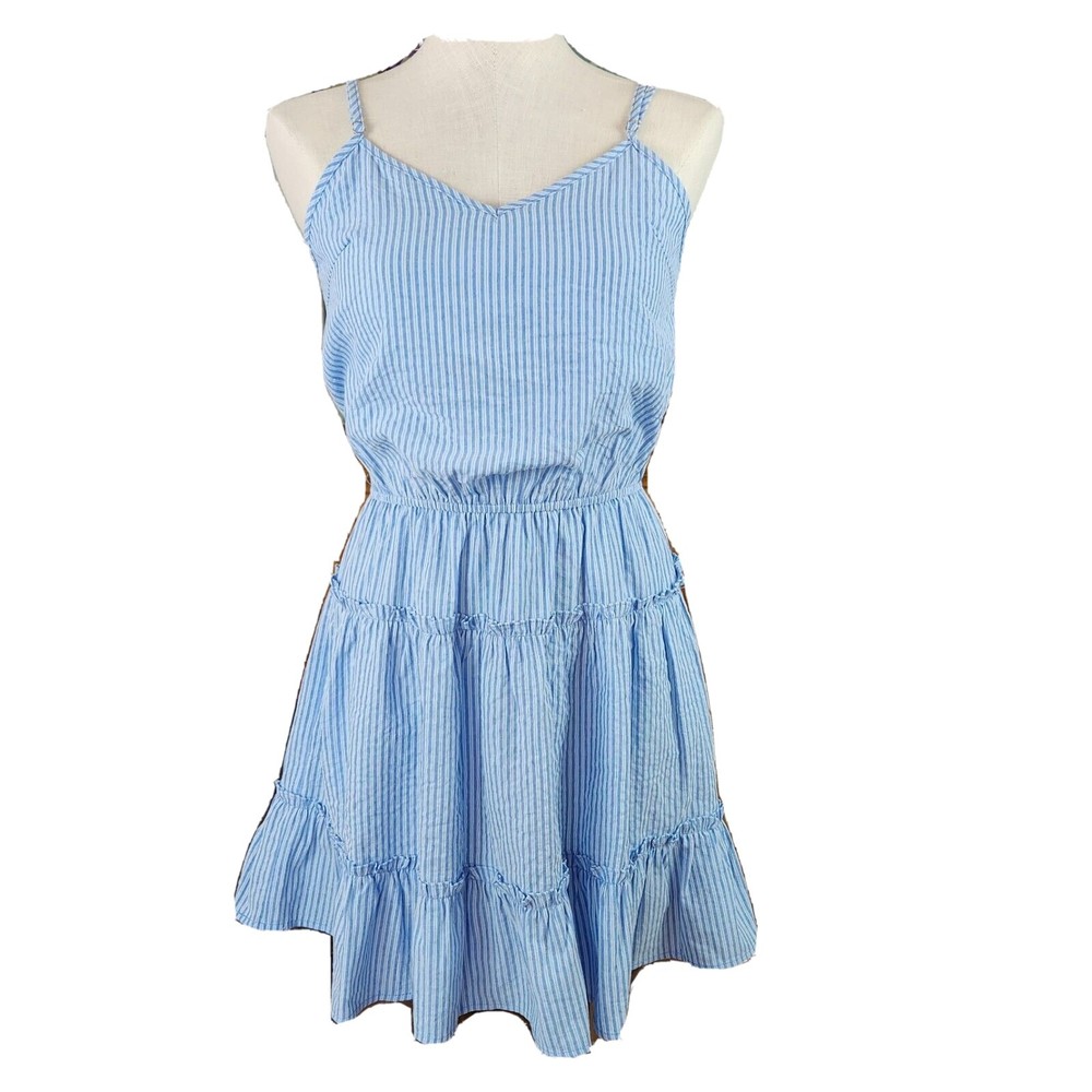 L Love Tiered Blue Striped Dress NWT Size S